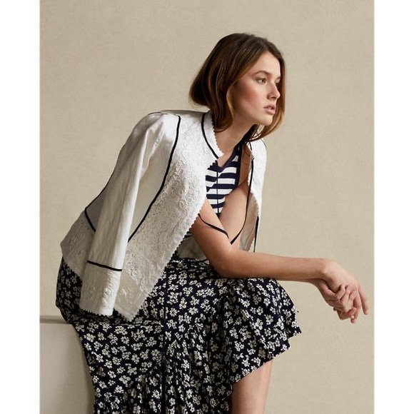 POLO RALPH LAUREN COTTON TWILL LACE JACKET WHITE BLACK WOMENS SIZE XS NEW - Picture 4 of 8